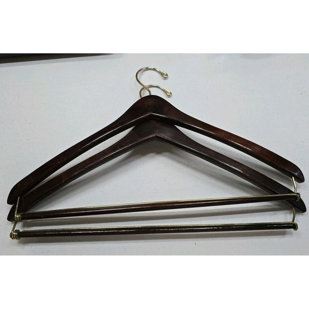 Nordstrom Wooden Suit Coat Jacket Hangers Set Of 2 Dark Wood Gold Metal Hanger